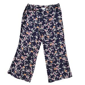 Billabong Floral Print‎ Lightweighg Wide Leg Pants Womens Large Navy Blue Casual